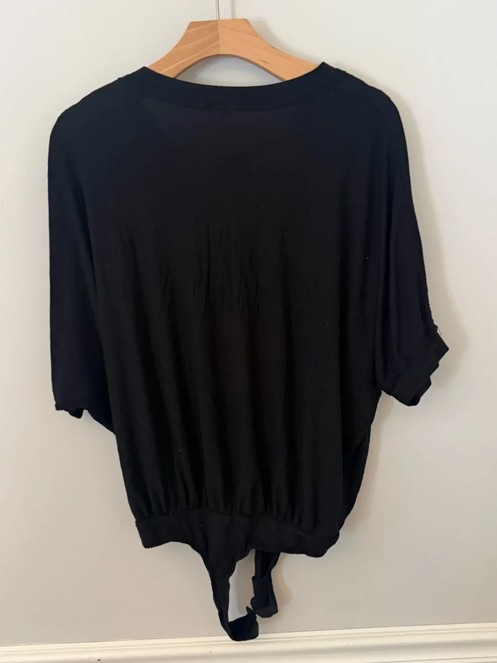 Free people Cleo black ribbed low V front thong bodysuit. M